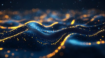Poster - A majestic mountain illuminated by a multitude of lights in a futuristic cosmic setting with celestial elements