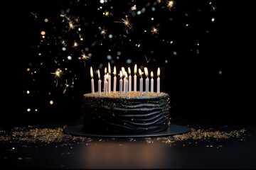 Wall Mural - birthday cake dessert candle light.