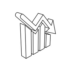 Poster - The outline of a large chart down symbol is made with black lines. 3D view of the object in perspective. Vector illustration on white background
