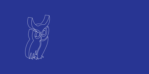 Poster - The outline of a large owl symbol made of white lines on the left. 3D view of the object in perspective. Vector illustration on indigo background