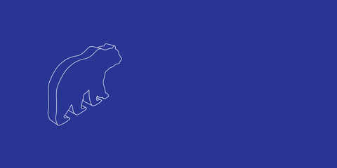 Poster - The outline of a large bear icon made of white lines on the left. 3D view of the object in perspective. Vector illustration on indigo background