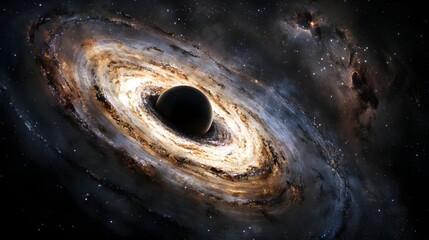Poster - Captivating image of a black hole at the center of a spiral galaxy surrounded by bright stars and cosmic energy