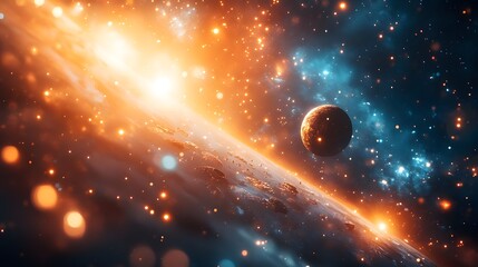 Poster - Amazing photorealistic scene featuring a beautiful planet surrounded by stars in the endless depths of space