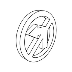 Poster - The outline of a large no left turn sign is made with black lines. 3D view of the object in perspective. Vector illustration on white background