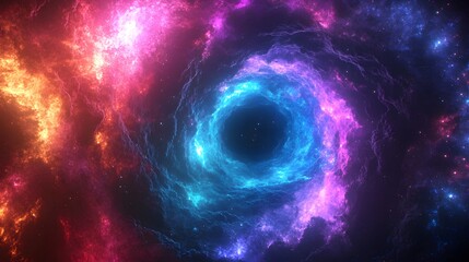 Poster - Mysterious black hole residing at the heart of a colorful nebula surrounded by enigmatic cosmic clouds and dust