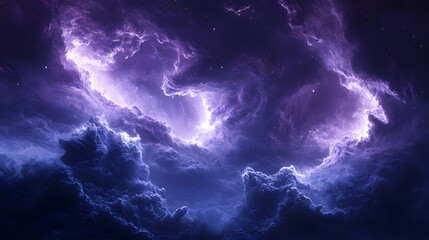 Poster - A serene purple sky with fluffy clouds creating a dreamlike cosmic scene of timeless beauty and celestial wonder