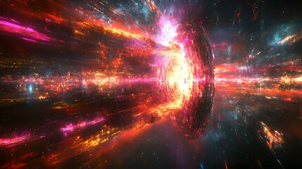 Poster - Futuristic cityscape illuminated by a bright light against a cosmic background creating a vision of tomorrow?s world