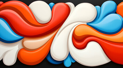 Fototapete - Abstract Retro Swirl Background with Vibrant Red Orange Blue and White Waves
