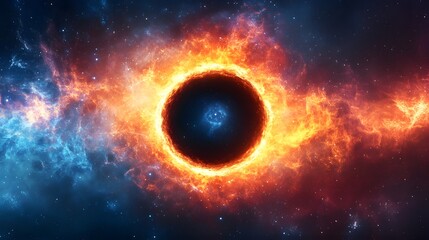 Poster - Enigmatic black hole surrounded by a colorful nebula in the heart of the cosmic expanse captured in vivid detail
