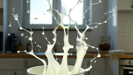 Poster - Milk Splash Captured in a Bowl During Kitchen Preparation Generative AI