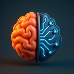 Wall Mural - human brain vs ai brain concept in futuristic digital illustration, ai brain logo