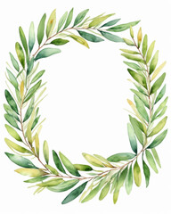 Poster - Watercolor olive leaves create a beautiful decorative wreath showcasing green tones and a vibrant design for a fresh look