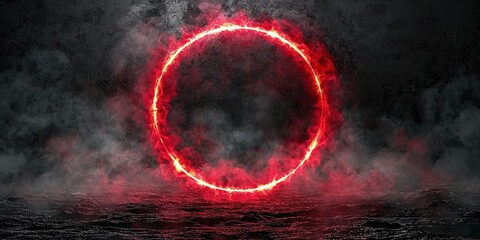 Poster - glowing red abstract ring with electric particles creating a light effect on a transparent backgroun