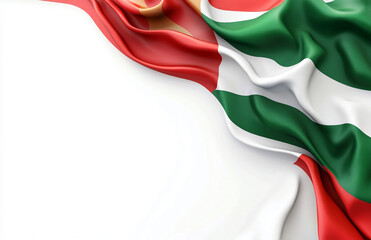 Poster - A draped flag with red white and green stripes on a white background creating a dynamic composition