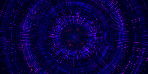 Poster - Big Data complex round graph. Quantum computing universe. Cyber space of AI technology. Futuristic graph. Digital information presentation. 3d render illustration