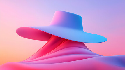 Fototapete - Pink and Blue Hat on Abstract Wavy Surface at Sunset