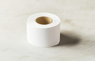 Poster - A roll of white paper with a cardboard core sitting on a light textured surface in a studio setting