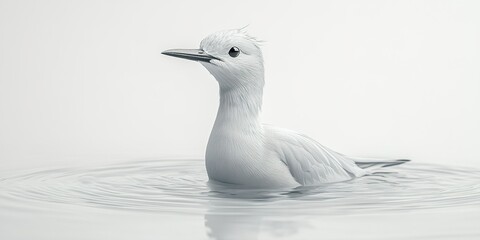 Poster - Elegant white bird swimming calmly in tranquil water with a soft, muted background creating a peaceful atmosphere