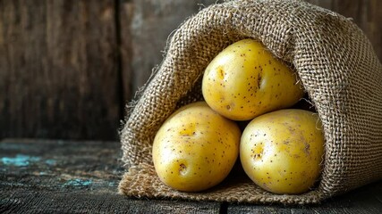 Poster - Ripe Potatoes Nestled in a Burlap Sack on a Rustic Table Generative AI