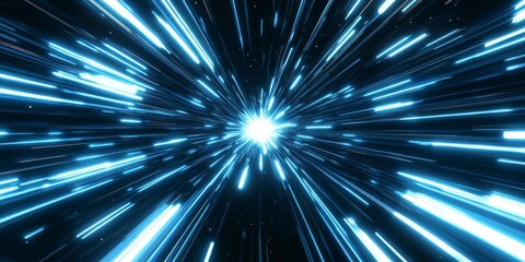 Wall Mural - A vibrant blue light is radiating from the center of a dark black background