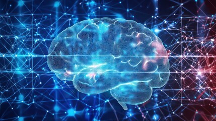 Poster - Brain diagram with superimposed EEG waves. 