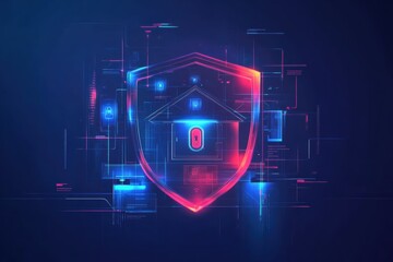 Poster - Graphic layout showcasing secure home technology with vibrant glowing shield design