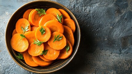 Poster - Carrot slices arranged artistically in a bowl 