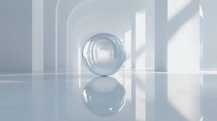 Poster - Serene Reflective Sphere in Minimalist Architectural Space