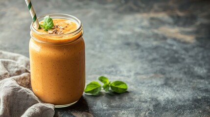 Poster - Carrot smoothie served in a mason jar with straw 