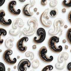 Poster - This high-resolution paisley pattern showcases intricate black and brown designs on a clean white backdrop perfect for various uses SEAMLESS PATTERN