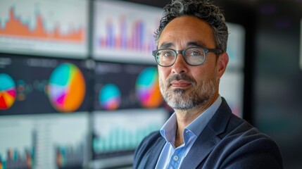 Poster - Professional analysis of data insights in a modern business environment with visualizations displayed on screens