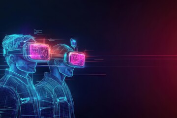Poster - A Focused Man Engaged in Virtual Reality Experience Wearing High-Tech Glasses in a Modern Setting with Immersive Digital Environment Surrounding Him