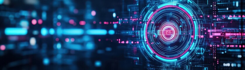 Poster - Futuristic Abstract Background Featuring Dynamic Circular Shapes and Vibrant Colors Creating a Visually Striking and Modern Aesthetic Atmosphere