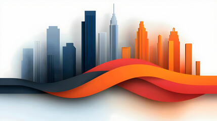 Poster - Abstract City Skyline with Orange and Blue Waves