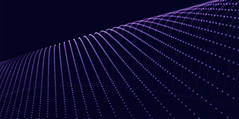 Poster - Abstract colorful digital particle wave. Futuristic dot wave. Technological background. Colorful music wave. Digital background with smooth wavy curves. 3D vector illustration