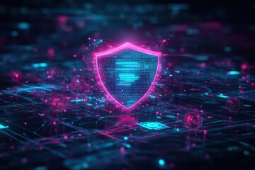 Aufkleber - A Shield Symbolizing Security Embedded in a Futuristic Circuitry Design with a Glowing Background Evoking a Sense of Technology and Protection