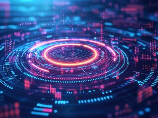 Poster - Futuristic Glowing Circle with Radiant Lights in a Cosmic Setting Evoking a Sense of Wonder and Innovation in a Dreamlike Sci Fi Environment