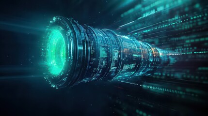 Poster - Mysterious Dark Tunnel Illuminated by a Large Green Light Creating a Captivating Atmosphere of Intrigue and Wonder in a Hidden Subterranean World