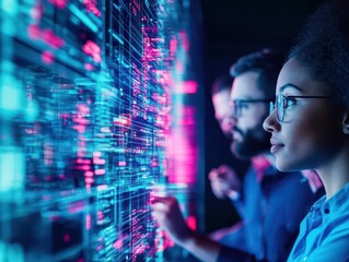 Poster - Focused Woman Engaged in Work on Computer Screen in Bright Modern Office Environment Reflecting Productivity and Concentration on Task at Hand