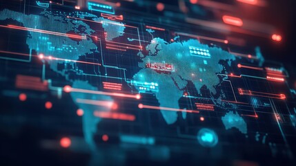 Poster - Illuminated World Map with Radiant Lines and Dots Connecting Continents Creating a Dynamic Representation of Global Connectivity and Communication