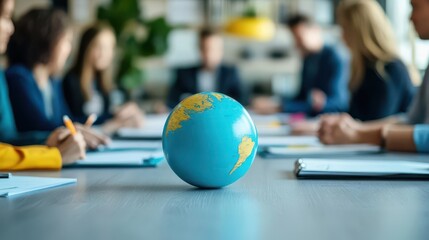 Poster - Students Engaged in Learning with a Globe on a Table in a Bright Classroom Filled with Natural Light Creating an Inspiring Educational Environment
