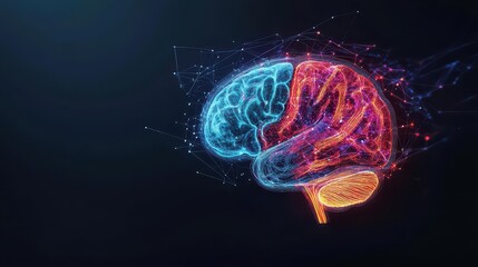 Aufkleber - intricate brain structure with a complex network of interconnected lines symbolizing cognitive funct