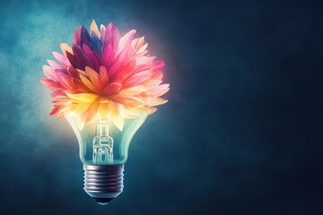 Poster - Illuminated Light Bulb Enclosing Delicate Flower Symbolizing Innovation Nature and Beauty Blending Together in a Creative and Inspiring Conceptual Scene