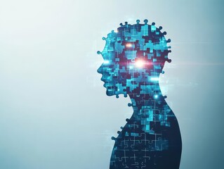 Poster - Intriguing Concept of a Human Head Encased in Colorful Puzzles Symbolizing Complexity of Thoughts Emotions and Ideas in Modern Life Exploration