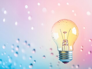 Poster - Illuminating Light Bulb Adorned with Glimmering Water Droplets Creating an Artistic Display of Reflection and Texture in a Minimalist Composition
