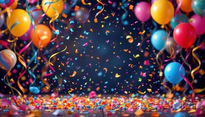 Poster - interactive celebration scene visualize a festive scene filled with colorful streamers, balloons, an