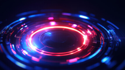 Poster - Vibrant abstract background featuring circular patterns with glowing lights blue and red hues creating futuristic atmosphere
