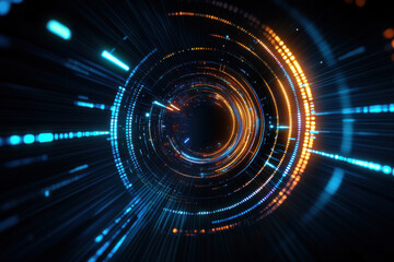 Poster - Vibrant abstract background featuring dynamic light trails in blue and orange hues creating sense of depth and motion