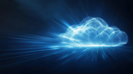 Poster - stunning abstract background featuring luminous cloud with radiant blue light beams creating dynamic visual effect