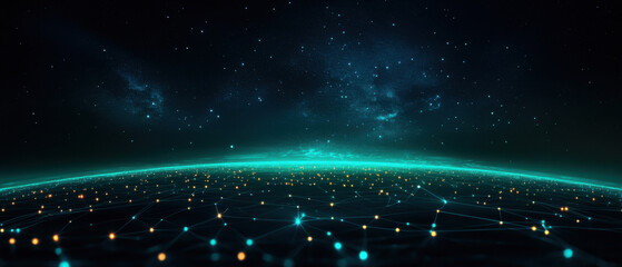 Poster - stunning abstract background showcases digital landscape with glowing connections and stars, evoking sense of wonder